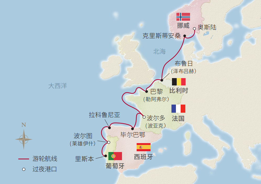 14日里斯本至奧斯陸南北歐之旅 航程地圖