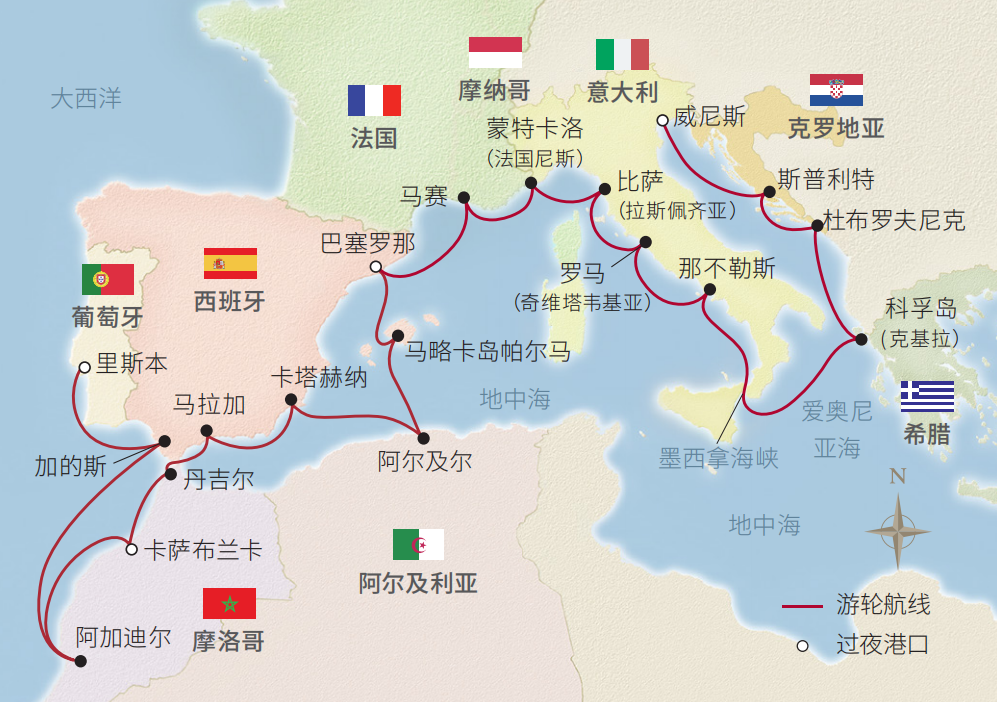26日歐洲全覽之旅（威尼斯-里斯本） 航程地圖