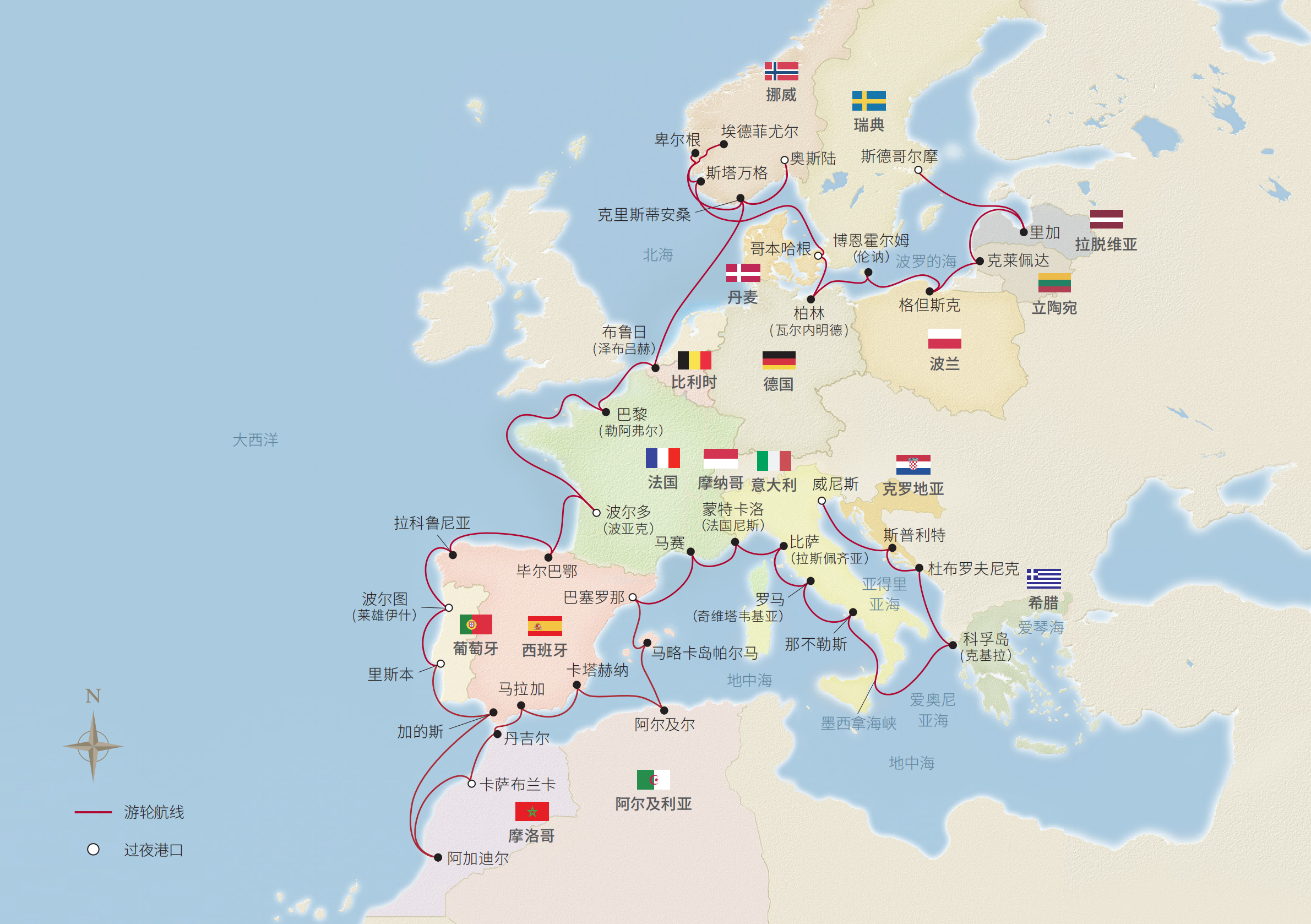 53日歐洲全覽之旅（威尼斯-斯德哥爾摩） 航程地圖