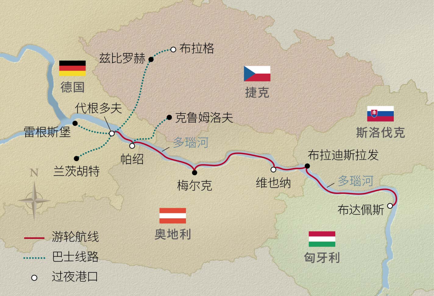 14日捷克與浪漫多瑙 航程地圖