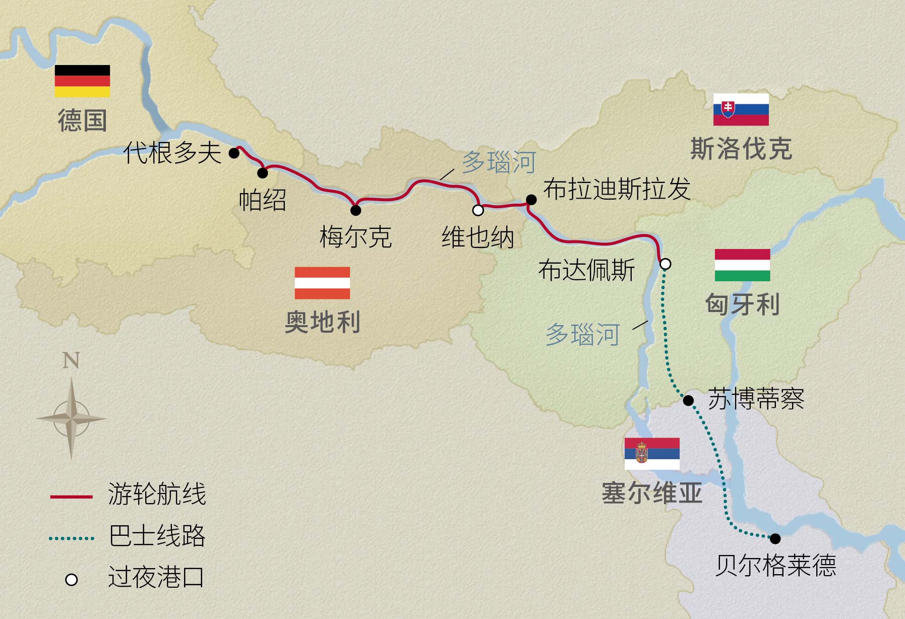 10日塞爾維亞與精緻多瑙 航程地圖